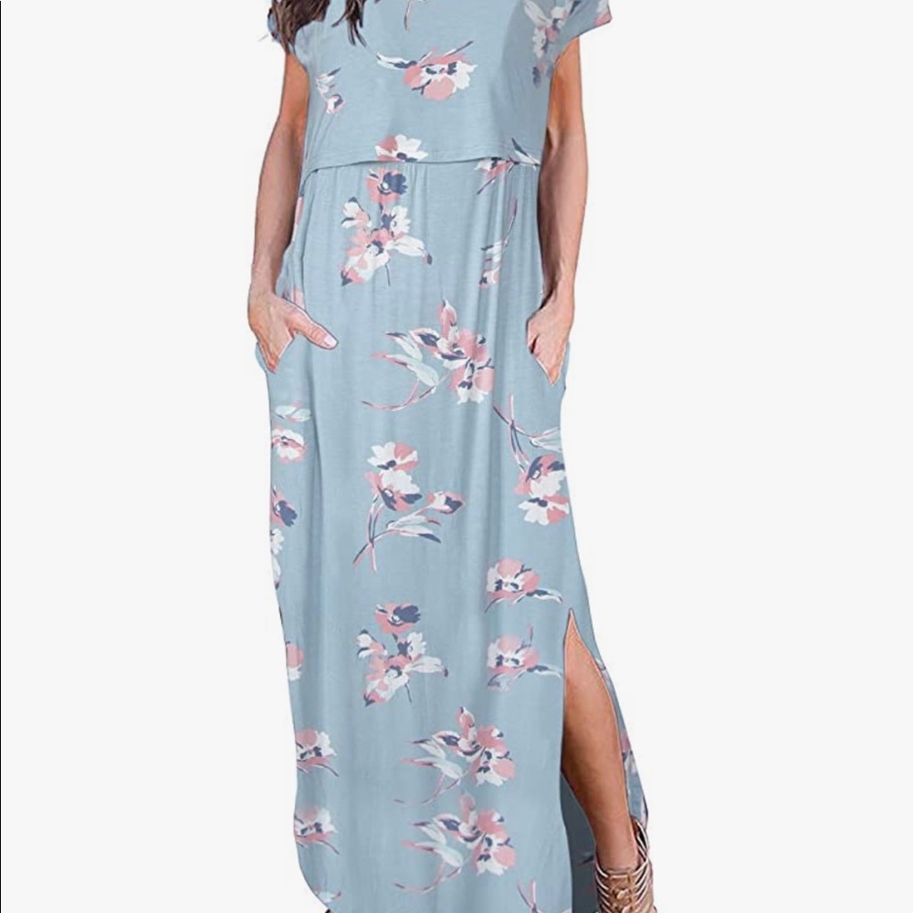 V neck Women's Maternity Nursing Dresses Split Long Dress for Breastfeeding.